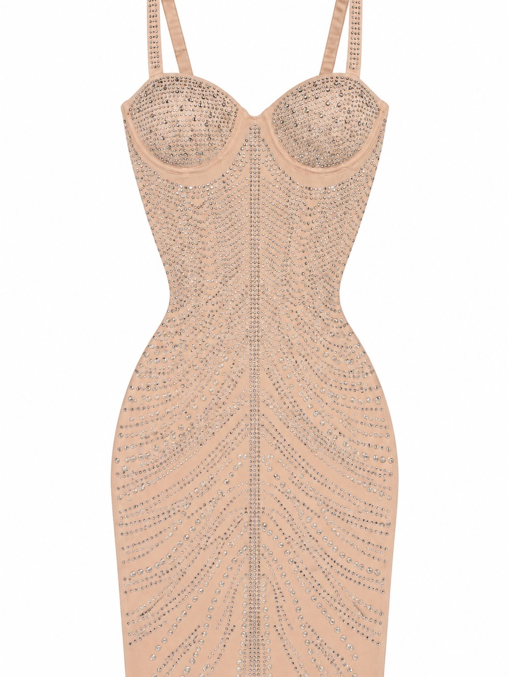 Nude Embellished Bodycon Dress with Bustier
